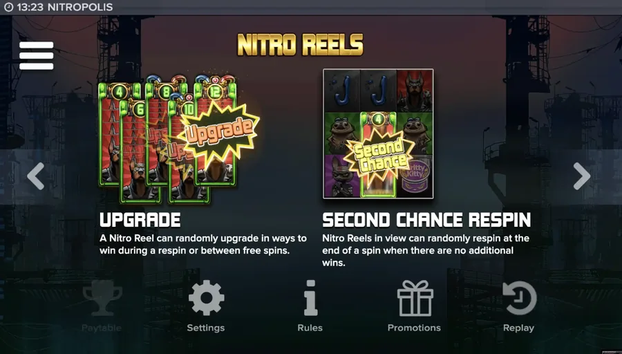 Nitropolis Nitro Reels stacked on the reels increasing ways to win
