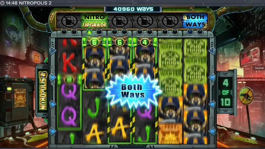 Nitropolis 2 Both Ways feature active on the reels