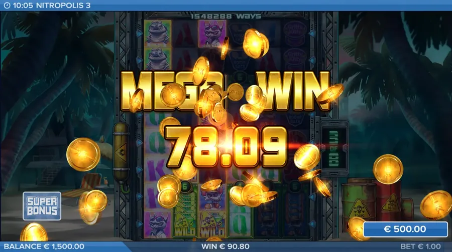 Nitropolis 3 mega win screen