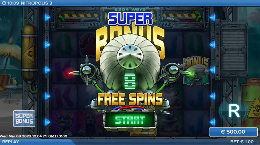 Nitropolis 3 super bonus free spins with 8 rows and both ways
